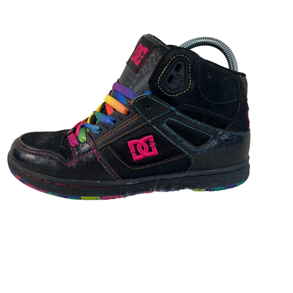 DC SHOES | Black + Rainbow Paint Splatter Rebound High Top Sneakers size 7.5